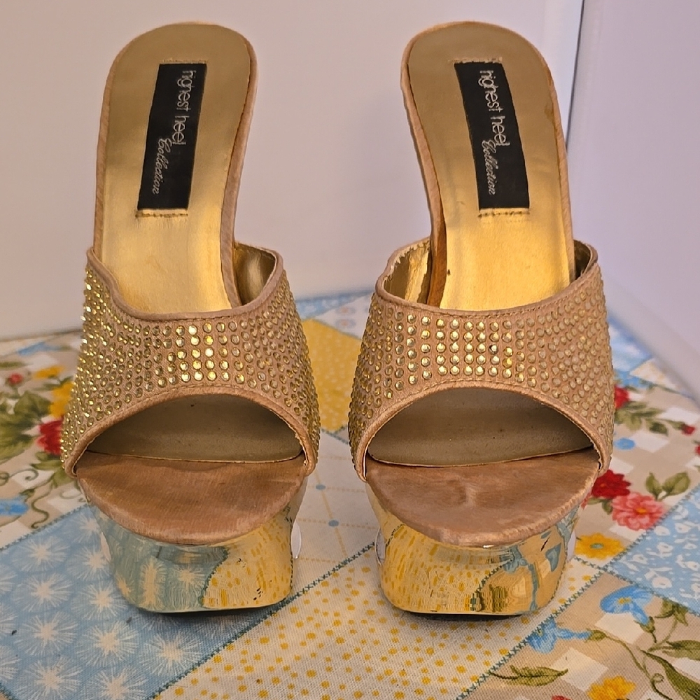 Gold Platform Shoes with Intricate Design
